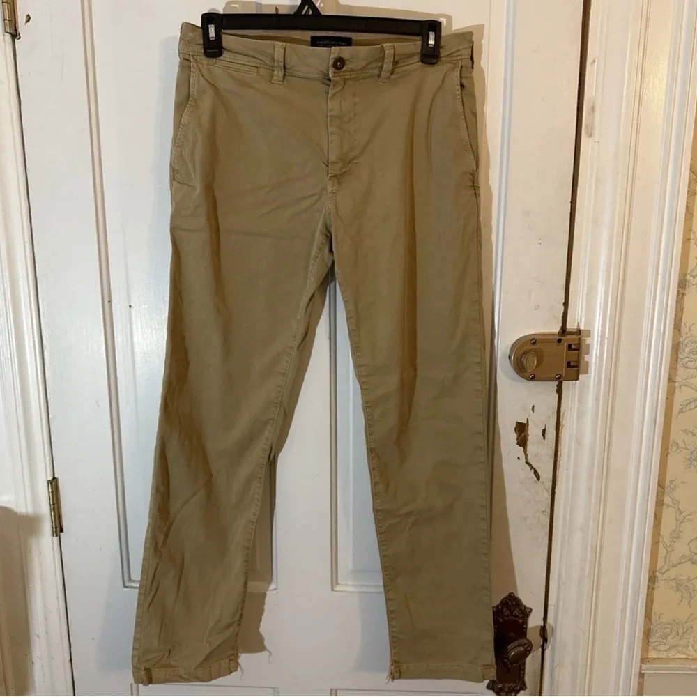 American Eagle Extreme Flex Chino Pants Men's 33x34 Tan Khaki Slim Straight Leg